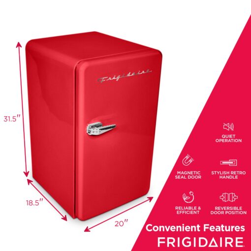 Frigidaire Retro Compact Refrigerator with Chiller, 3.2 cu ft Countertop Fridge, Built-In Bottle Opener, Rounded Corners, Premium, for Office, Bedroom, Dorm Room, Cabin, 18.5D x 20W x 31.5H (Red) - Image 3