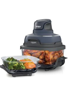 Ninja Crispi 4-in-1 Portable Glass Air Fryer Cooking System, 4QT & 6 Cup Glass Containers with Storage Lids, Easy Meals, Microwave, Freezer & Dishwasher Safe, Air Fry, Bake & More, Cyberspace, FN101GY