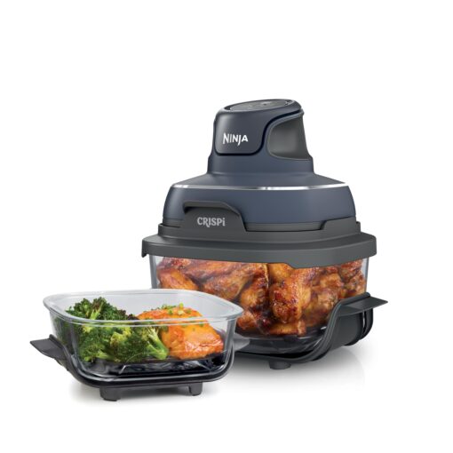 Ninja Crispi 4-in-1 Portable Glass Air Fryer Cooking System, 4QT & 6 Cup Glass Containers with Storage Lids, Easy Meals, Microwave, Freezer & Dishwasher Safe, Air Fry, Bake & More, Cyberspace, FN101GY