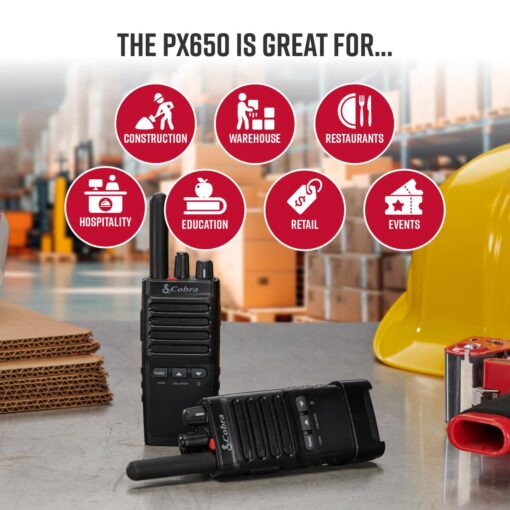 Cobra PX650 BCH6 - Professional/Business Walkie Talkies - Rechargeable, 300,000 sq. ft/25 Floor Range, Dust Protected and Splashproof (IP54 rating), Two-Way Radio Set (6-Pack) - Image 3
