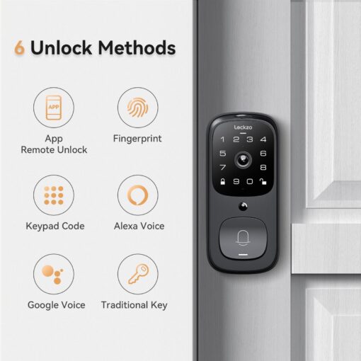Video Smart Lock with Doorbell, 6 in 1 Keyless Entry Door Lock, Built-in WiFi Camera Deadbolt Lock for Front Door, Fingerprint, Keypad Code, App Control, Voice Control, Auto Lock, IP65, Video Calling - Image 8