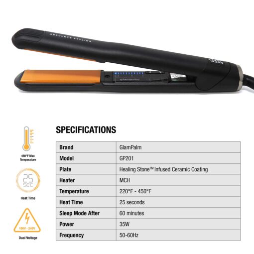 Glampalm Ceramic Flat Iron Hair Straightener, Korea No.1 Salon Haircare Tool, 11 Heat Settings 220°- 450°, Styling Iron 25s Heat Up and 1" Floating Plates, 3D Swivel Cord & Universal Voltage (GP201) - Image 9