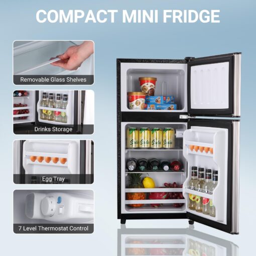 Zyerch Mini Refrigerator with Freezer 3.6 Cu. Ft., Small Dorm Fridge with Freezer, Adjustable Thermostat Compact Fridge with Freezer for Apartment, Dorm, Kitchen, Office, Silver - Image 6