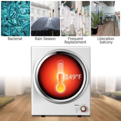 COSTWAY GYJ25-78 110V Electric Portable Clothes Stainless Steel Tub Laundry Dryer, for 4 Automatic Drying Mode, White - Image 6