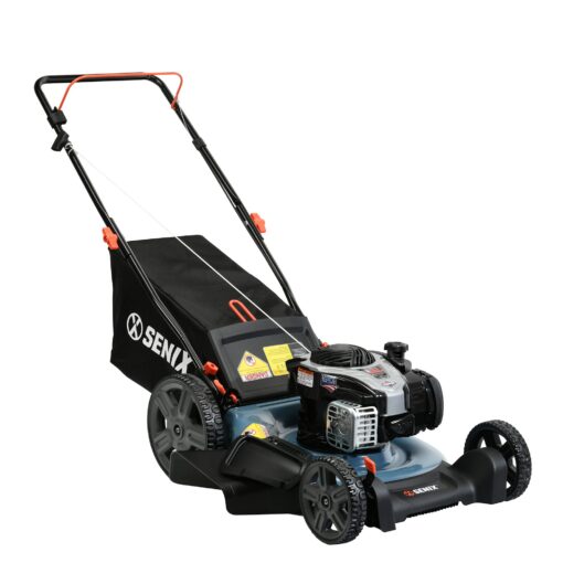 SENIX LSPG-M7 21-Inch Gas Push Lawn Mower with 140 cc 4-Cycle Briggs & Stratton Engine, Bagging, Mulching, and Side Discharge, 6-Position Dual Lever Height Adjustment