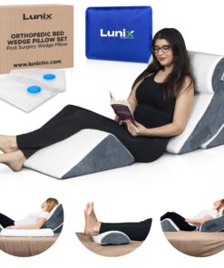 Lunix 4pcs Orthopedic Bed Wedge Pillow Set, Post Surgery Memory Foam for Back, Knee, Leg Pain Relief, Adjustable Sitting Pillow for Sleeping, Acid Reflux, GERD, with Hot Cold Pack, Navy for Kids