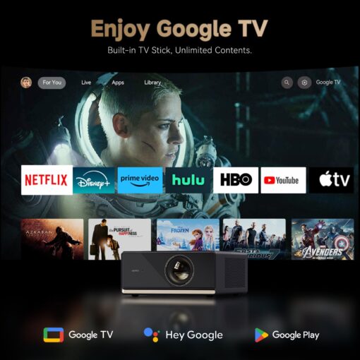 [1100 ANSI & Google TV] Wanbo X5 Pro 4K Projector with WiFi and Bluetooth, Home Outdoor Movie Proyector, Auto Focus & Keystone, 26dB Low Noise, Native 1080P, Smart Projector with Netflix & Google Play - Image 6
