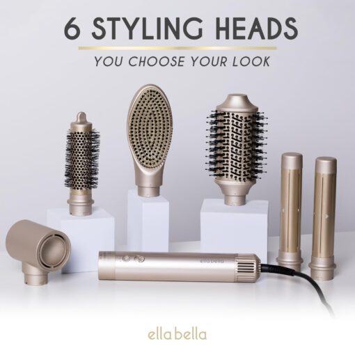 ELLA BELLA® 6 in 1 Professional Hot Air Styler • Powerful Hair Dryer & Straightener Set • Styling Without Heat Damage • Fast Drying Curling Volumizing Straightening • Includes Protective Travel Case - Image 2
