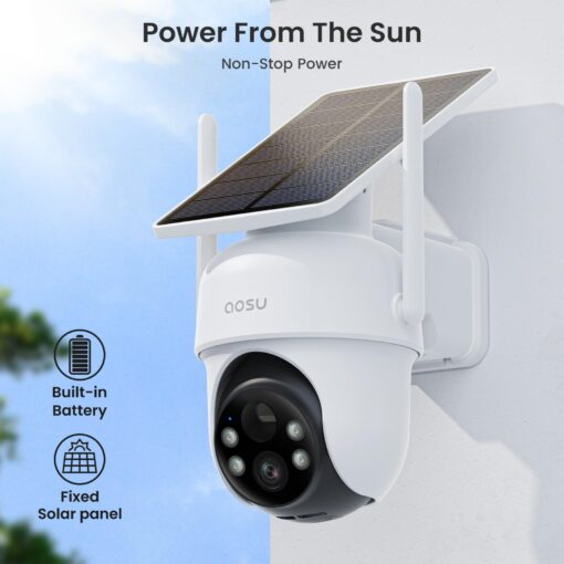 AOSU Security Cameras Outdoor Wireless, 2 Cam-Kit, No Subscription, Solar-Powered, Home Security Cameras System with 360° Pan & Tilt, Auto Tracking, 2K Color Night Vision, Easy Setup, 5G & 2.4G WiFi - Image 7