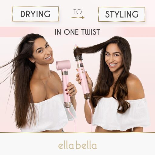 ELLA BELLA® 6 in 1 Professional Hot Air Styler • Powerful Hair Dryer & Straightener Set • Styling Without Heat Damage • Fast Drying Curling Volumizing Straightening • Protective Travel Case (Pink) - Image 3
