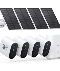 AOSU 3K/5MP Solar Security Cameras Outdoor Wireless, Ultra HD Video Home Security System 4-Cam Kit with 166° Ultra Wide Angle, Cam-to-Cam Sync, Color Night Vision, Spotlight & Siren, No Monthly Fees