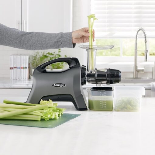 Omega Celery Juicer and Nutrition System Masticating Juicer, Cold Press Juicer Machine For Celery with Adjustable Dial, 200-Watt, Silver - Image 8