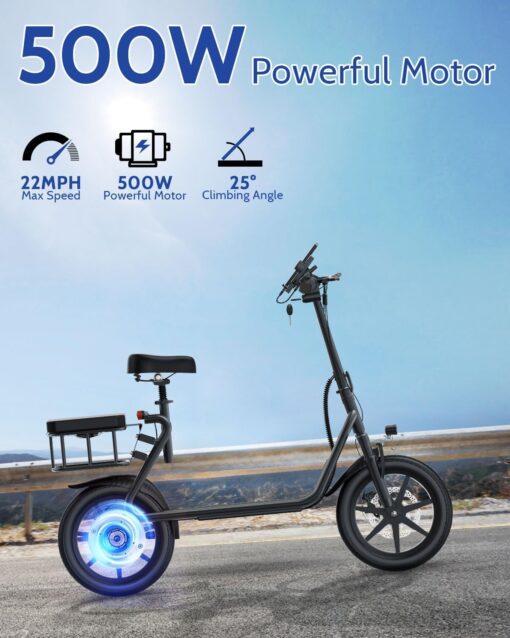 VOLPAM Electric Scooter, 350W/500W Motor, Max 21-28 Miles Range, 19/21 Mph Top Speed, 8.5''/10''/14'' Tires, Dual Braking, Kick Scooter, 2 Wheels and Height Handlebars (27Miles-500W-With Seat) - Image 7
