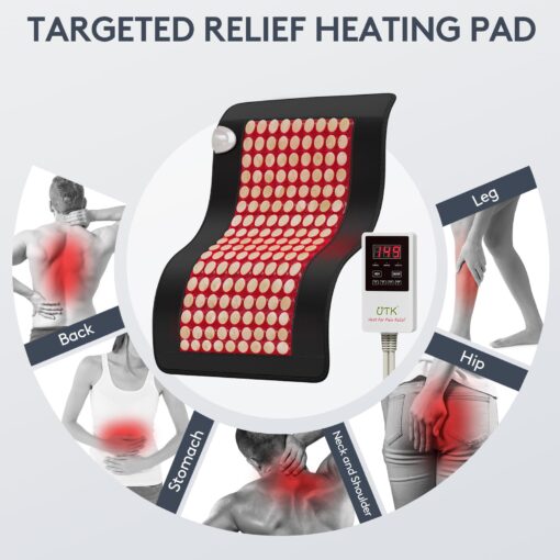 UTK Upgrade Far Infrared Heating Pad for Back, 153 Natural Jades Heating Pad for Pain, More Gemstones & Larger Heat Area, Smart Controller,Memory Function, Travel Bag Included, Medium: 31"x 21" - Image 6