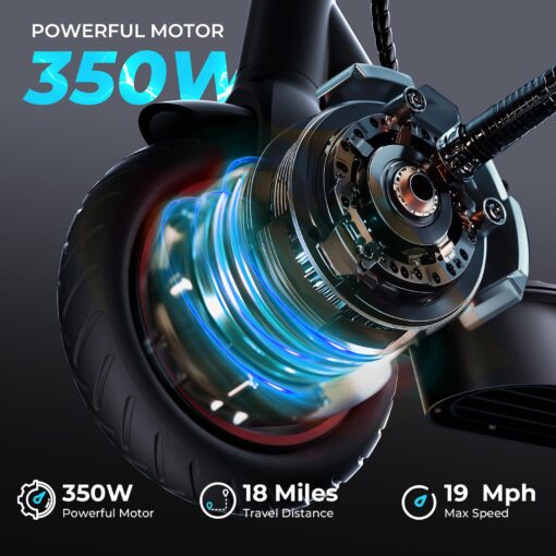 iScooter Electric Scooter 2024, 18Miles Travel Range, 19 Mph Top Speed, Foldable Scooter Electric with 8.5 Inch Solid Tire, Smart APP, Double Braking Systems for Teenage and Adults - Black - Image 7