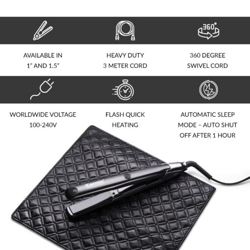 KARMIN Salon Series 1-inch Professional Ceramic Flat Iron Hair Straightener Ionic Hair Straightening Styling Iron, Straighten, Curl, Wave, Dual Voltage, Auto Shut Off, Carry Case/Heat Mat, Black - Image 2