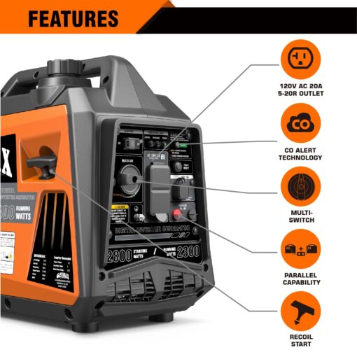 GENMAX Portable Generator, 2800W ultra-quiet gas engine,with CO Sensor and Parallel Capability, Ideal for camping outdoor Home backup power.EPA &CARB Compliant (GM2800iSAC) - Image 6