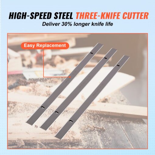 VEVOR Power Benchtop Planers, Three-Blade, Two Speed, 13" Width Worktable Thickness Planer with Extended Infeeding Table, Low Noise for both hard & soft wood material removal - Image 8