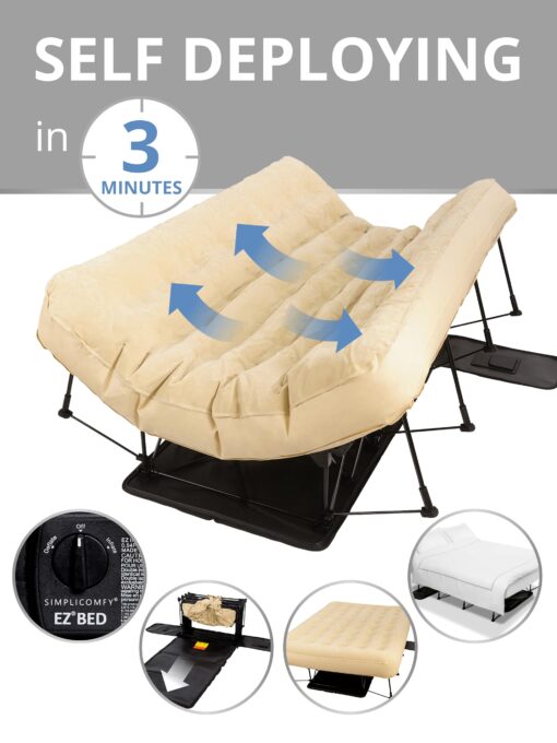 Simpli Comfy Queen EZ Bed Self-Inflating Air Mattress with Built-in Frame, Pump and Wheeled Case, Blow Up Inflatable Rolling Air Bed on Wheels (02.Queen) - Image 6