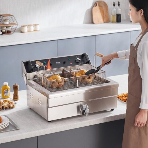 VEVOR Commercial Deep Fryer, 3000W Electric Turkey Fryer with Basket, Large Capacity 30.6Qt / 29L Countertop Single Oil Fryer, Stainless Steel, Temp Control, for Kitchen Restaurant Use, Silver - Image 6