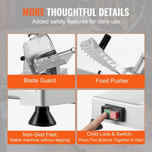 Meat Slicer, 340W Electric Deli Food Slicer with 10" SUS420 Stainless Steel Blade and Built-in Sharpening Stone, 0-0.6 inch Adjustable Thickness for Commercial and Home Use, Cut Meat and Cheese - Image 5