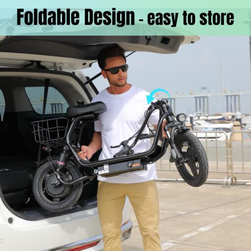 Caroma 560W Peak Electric Scooters for Adults, 14" Fat Tire, 188Wh Battery, 15 Miles Range, 20MPH Top Speed, Foldable Electric Scooter with Seat, Dual Shock Absorbing Electric Bike for Commuting - Image 3
