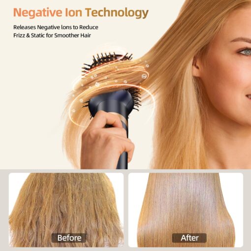 T-GOGO Hair Dryer Brush Professional: 6 in 1 Hot Air Hair Styler & Dryer Set, Powerful Hair Air Curling Iron High-Speed Negative Ionic Blow Dryer, Auto-Wrap, No Heat Damage (Dark Blue) - Image 3