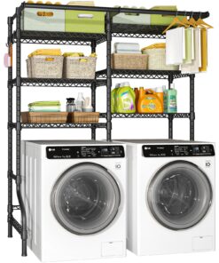 Ulif U13 Over Washer and Dryer Storage Shelves, 6 Tiers Laundry Room Standing Shelf with 2 Hanger Rods, Space Saver Clothes Drying Rack, 63.4" W x 22" D x 77.4" H, Black
