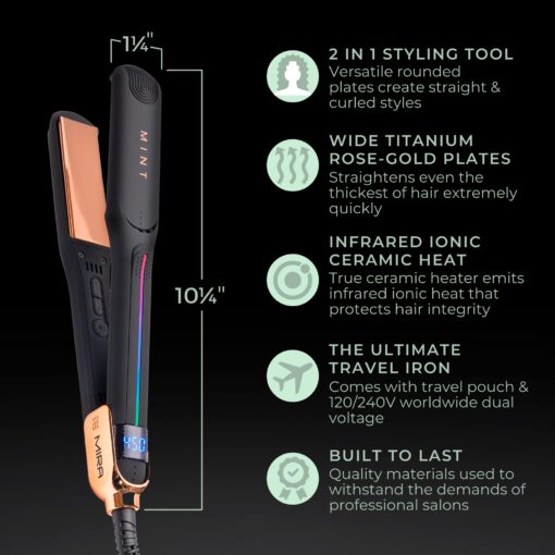 Professional Series MIRA Titanium Flat Iron Hair Straightener for Thick & Fine Hair | Powerful Single-Pass Straightening Iron | Straightener & Curling Iron in One | 1 1/4 Inch Wide Flat Iron by MINT - Image 5