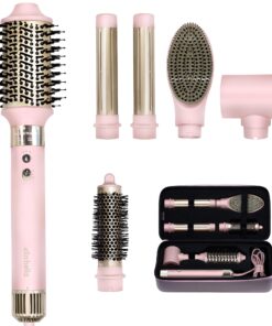 ELLA BELLA® 6 in 1 Professional Hot Air Styler • Powerful Hair Dryer & Straightener Set • Styling Without Heat Damage • Fast Drying Curling Volumizing Straightening • Protective Travel Case (Pink)