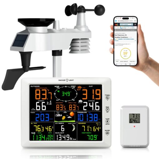 AIRAIN TECH WiFi Weather Station, 14-in-1 Indoor/Outdoor Wireless Weather Stations with Large Display, Home Weather Station with Rain Gauge, Wind Speed/Direction, Barometer, Clock, Weather Forecast
