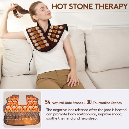 UTK Heating Pad for Neck and Shoulder, Natural Jade and Tourmaline Stones, Auto Shut Off, Memory Function,Temperature Adjustable (Size 23.2" X17.7'') - Image 7