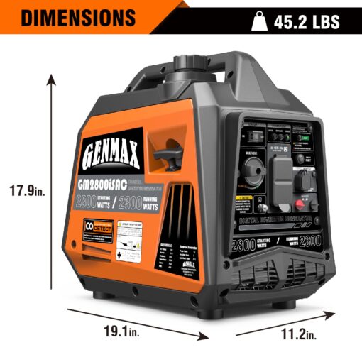 GENMAX Portable Generator, 2800W ultra-quiet gas engine,with CO Sensor and Parallel Capability, Ideal for camping outdoor Home backup power.EPA &CARB Compliant (GM2800iSAC) - Image 3