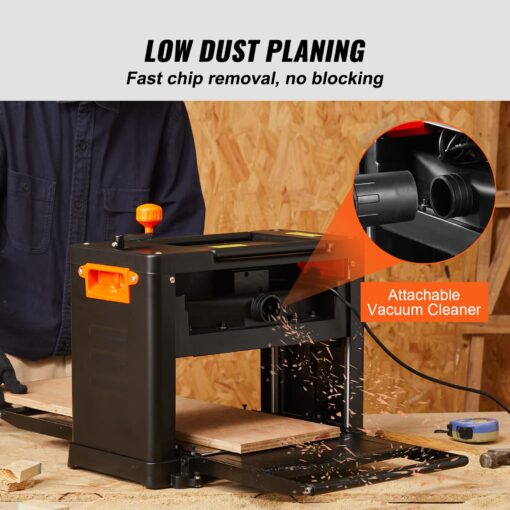 VEVOR Power Benchtop Planers, Three-Blade, Two Speed, 13" Width Worktable Thickness Planer with Extended Infeeding Table, Low Noise for both hard & soft wood material removal - Image 5