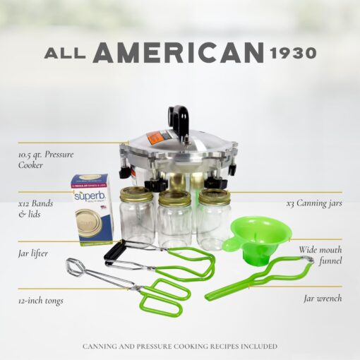 All American 1930: 10.5qt Pressure Cooker/Canner Plus (The 910) - Exclusive Metal-to-Metal Sealing System - Easy to Open & Close - Suitable for Gas, Electric, or Flat Top Stoves - Made in the USA - Image 6