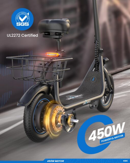 URBANMAX C1 Electric Scooter with Seat, 450W Powerful Motor up to 22 Miles Range, Foldable Electric Scooter for Adults Max Speed 15.5 Mph, Electric Scooter for Commuting with Basket - Image 6