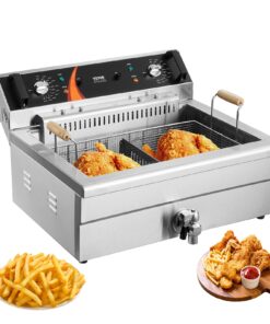 VEVOR Commercial Deep Fryer, 3000W Electric Turkey Fryer with Basket, Large Capacity 30.6Qt / 29L Countertop Single Oil Fryer, Stainless Steel, Temp Control, for Kitchen Restaurant Use, Silver