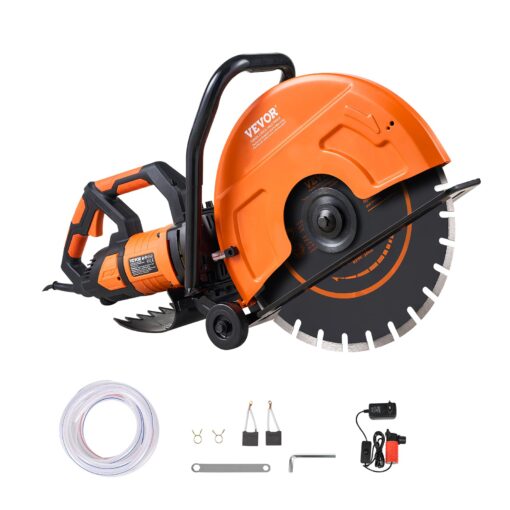 VEVOR Electric Concrete Saw, 16 in, 3200 W 15 A Motor Circular Saw Cutter with Max. 6 in Adjustable Cutting Depth, Wet Disk Saw Cutter Includes Water Line, Pump and Blade, for Stone, Brick Orange