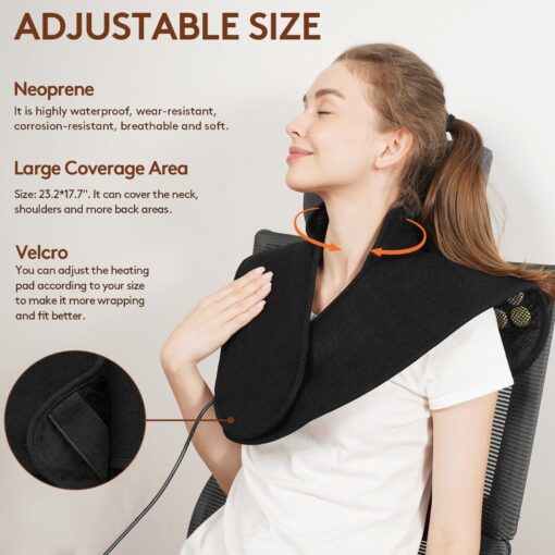UTK Heating Pad for Neck and Shoulder, Natural Jade and Tourmaline Stones, Auto Shut Off, Memory Function,Temperature Adjustable (Size 23.2" X17.7'') - Image 5