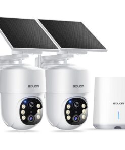 SOLIOM- True 5MP HD Security Cameras Wireless Outdoor, Solar Powered Home Security Camera with 360° Auto Tracking, Pan & Tilt, Spot Light Night Vision,2-Cam Pack, 5G & 2.4G Router, No Subscription
