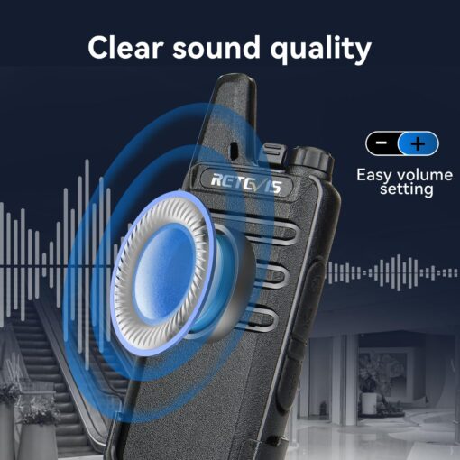 Retevis RT22 Walkie Talkies Mini, Rechargeable Two Way Radio Long Range, 2 Way Radio Small, Portable VOX, for Business Commercial Work School Church Restaurant (20 Pack,Black) - Image 7
