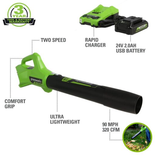 Greenworks 48V (2x24V) 20" Cordless Push Mower, 12" String Trimmer, 320 CFM Blower，10" Chainsaw，and 22" Hedge Trimmer Combo Kit - Image 8