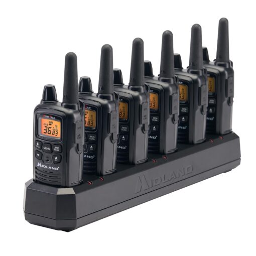 Midland – LXT600BBX6 Gang Charger Business Radio Walkie Talkie with Ear Piece - Small, Lightweight - Security Restaurants Retail Cafes - Two Way Radio with Charging Base- Rechargeable- 6 Units