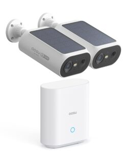 AOSU Solar Security Cameras Wireless Outdoor, 2Mins DIY Installation, No Subscription Cameras for Home Security System, Local Storage, 2K Color Night Vision for Surveillance, 2.4&5ghz WiFi, 2 Cam-kit