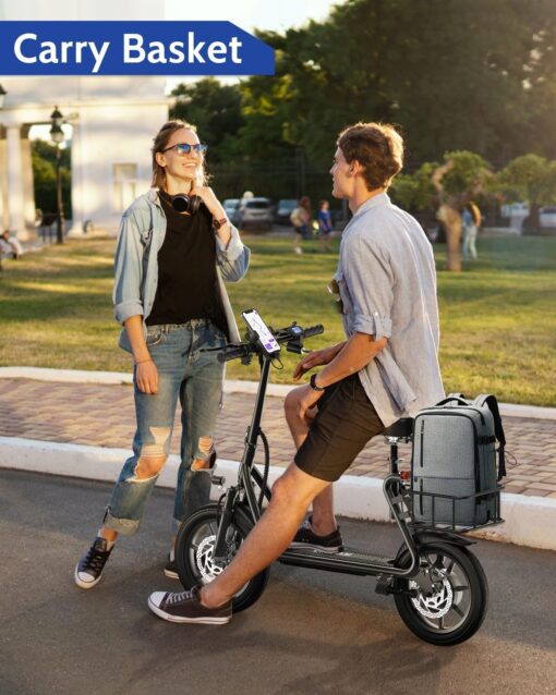 VOLPAM Electric Scooter, 350W/500W Motor, Max 21-28 Miles Range, 19/21 Mph Top Speed, 8.5''/10''/14'' Tires, Dual Braking, Kick Scooter, 2 Wheels and Height Handlebars (27Miles-500W-With Seat) - Image 4