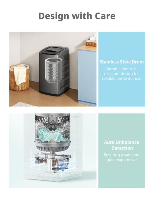 Comfee Portable Washing Machine, 0.9 cu.ft Compact Washer With LED Display, 5 Wash Cycles, 2 Built-in Rollers, Space Saving Full-Automatic Washer - Image 5