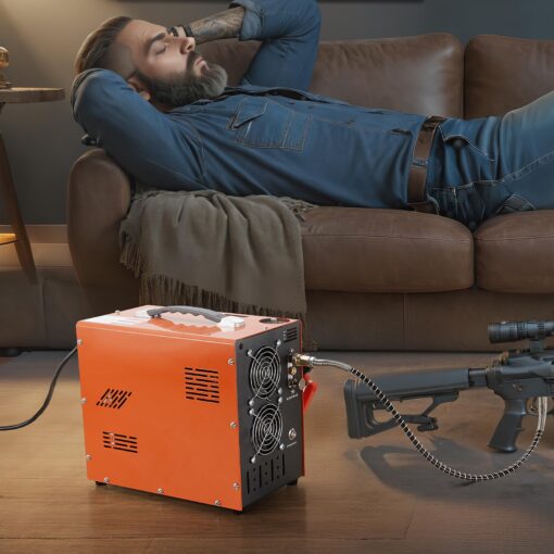 VEVOR PCP Air Compressor, 4500PSI/30Mpa Portable PCP Airgun Compressor with Built-in Power Converter, Auto-Stop | DC12V/AC120V | Oil & Water-Free Air Rifle, Paintball and Scuba Tank Compressor Pump - Image 2