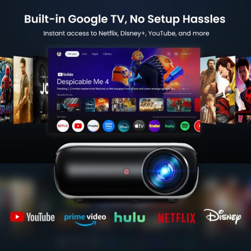 Official Licensed Google TV Smart Projector, HAPPRUN 4K UHD Home Theater with Dolby Sound, Wi-Fi & Bluetooth, Built-in Streaming Apps, Compatible with Games Consoles & Smartphone, Indoor & Outdoor Use - Image 9