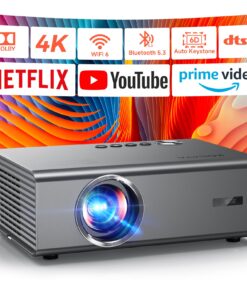 4K Projector with Netflix-Licensed&Dolby Audio, AI Auto Focus&6D Keystone Kogata Smart Projector with Built in Apps Outdoor Movie Proyector with WiFi 6 Bluetooth for Home Theater UPGRADE