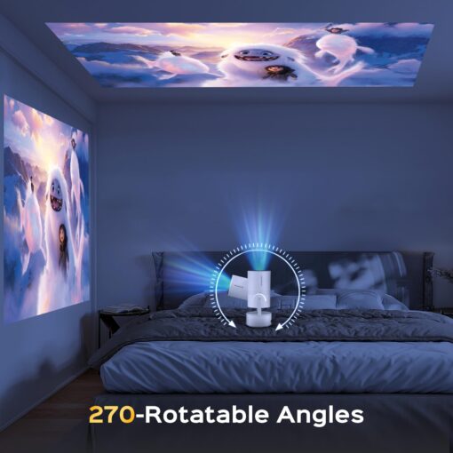 Mini Projector with WiFi and Bluetooth, 4K Decoding, 1080P Supported, 270 Rotatable, 150'' Screen, Auto Keystone, Home & Outdoor, Portable, Smart Projector, White - Image 4